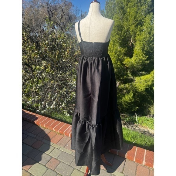 Petal and Pup Bettina Black One Shoulder Bow Maxi Dress Ruffle Hem Formal Size M - Picture 3 of 8
